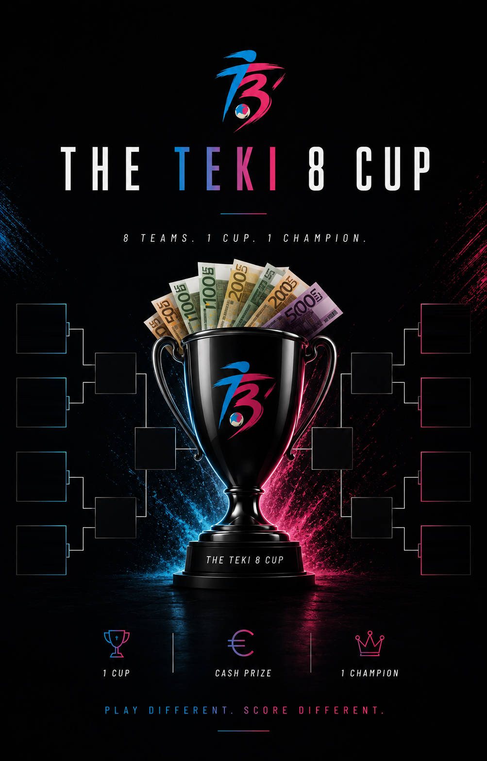 Trofeo original Teki 8 Cup y cuadro de eliminación de ocho equipos